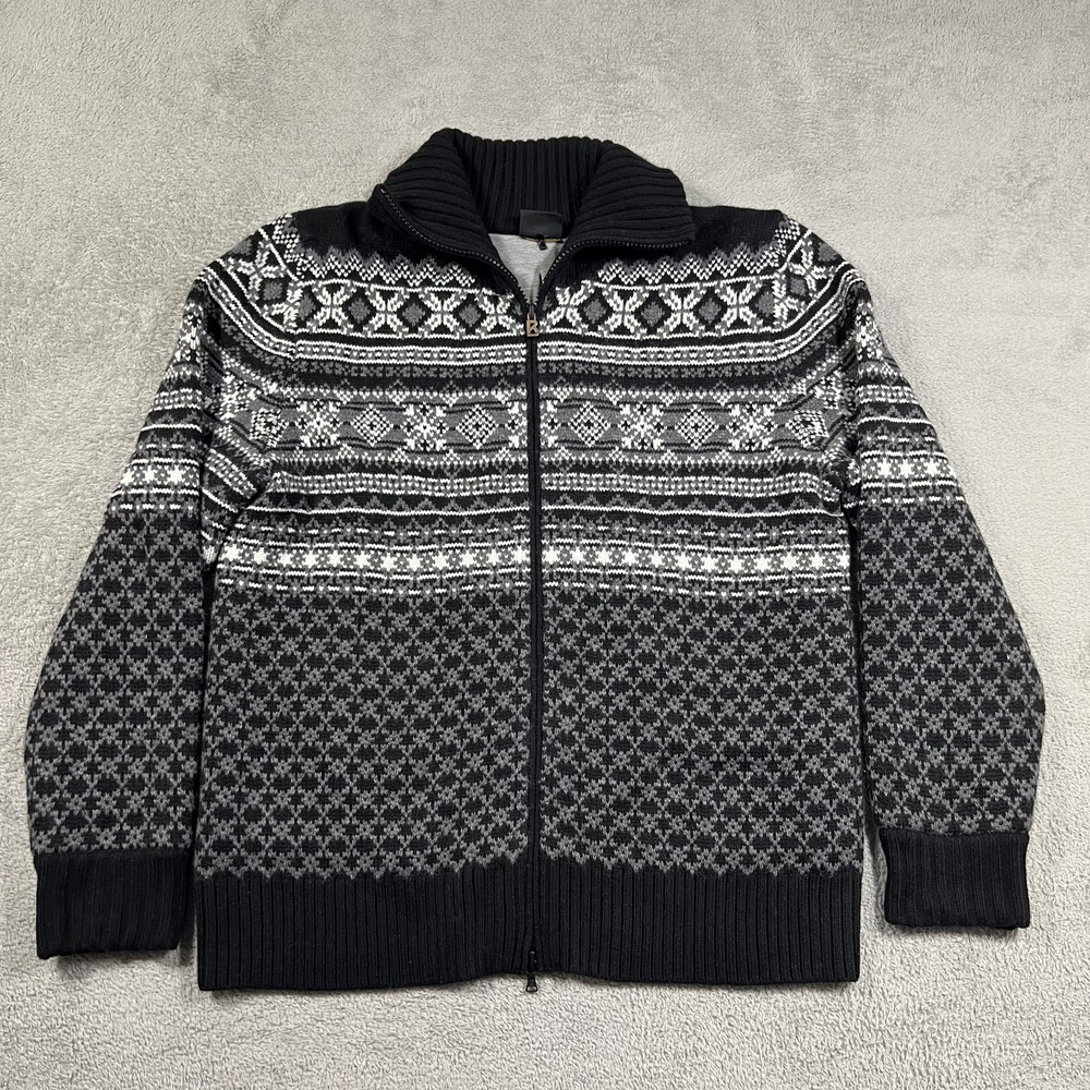 Bogner Sweater Womens Large Full Zip Fair Isle Wool Cashmere Viscose Polyamide